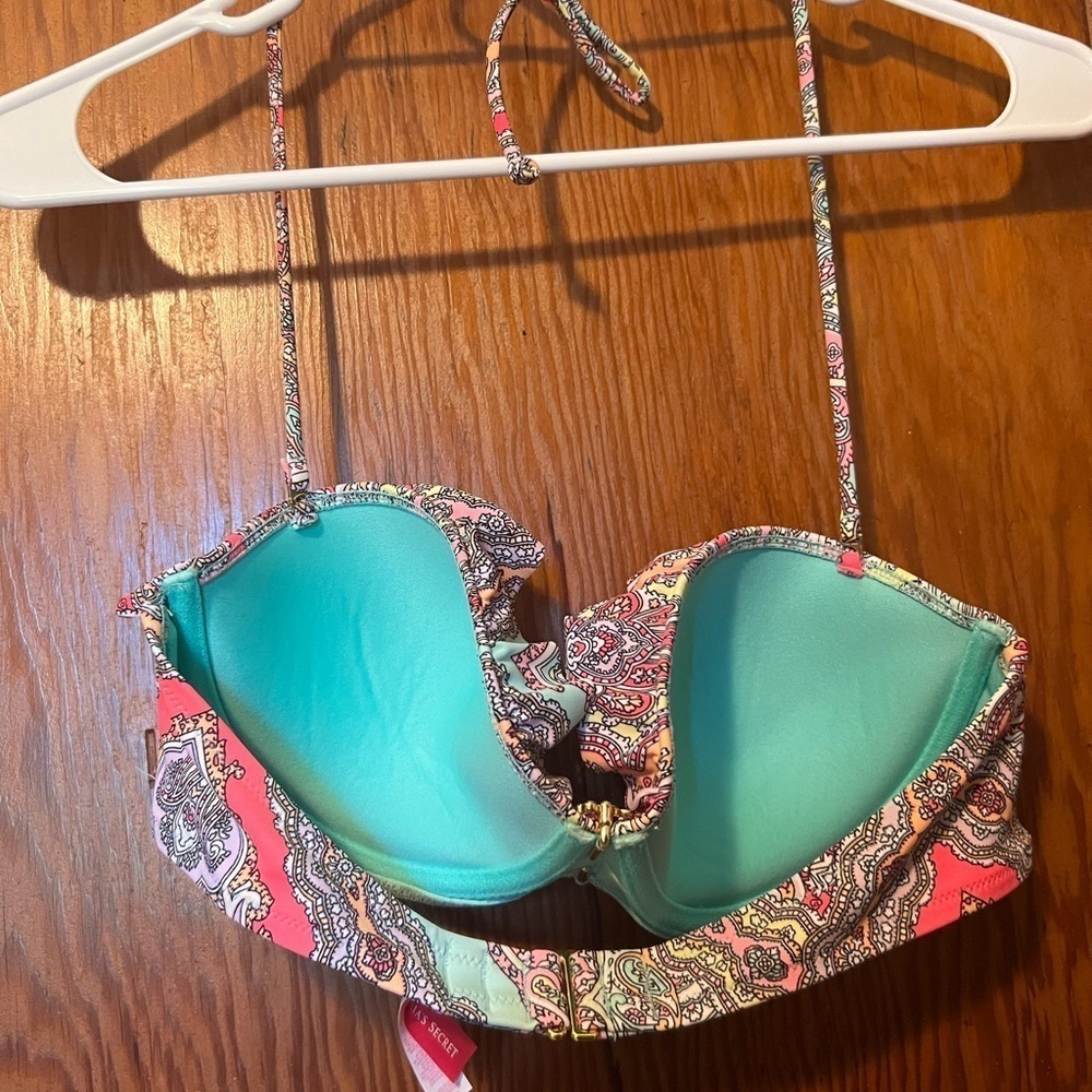 Victoria's Secret Ruch Push-Up Bikini Top 34D Paisley Medium Matching Bottoms - Picture 3 of 9